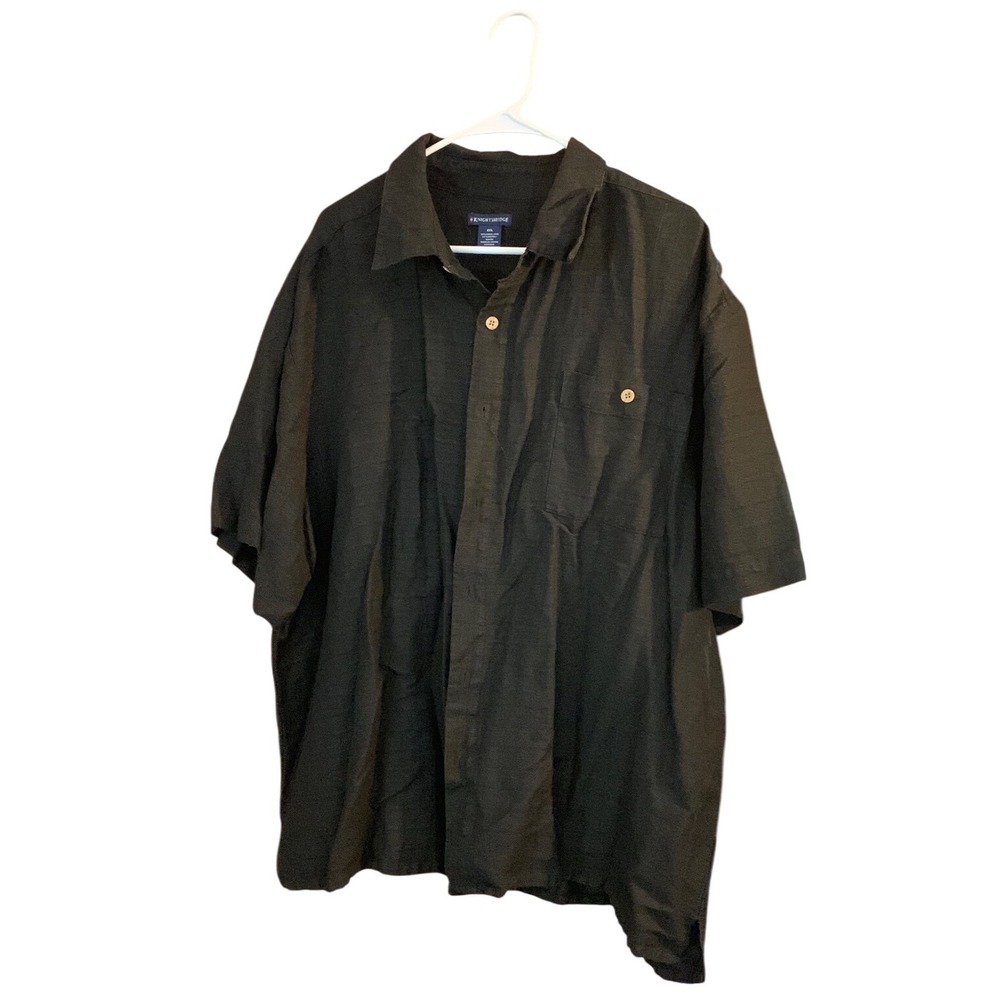 Knightsbridge Mens 2XL Black Linen Blend Short‎ Sleeve Button Down Shirt
